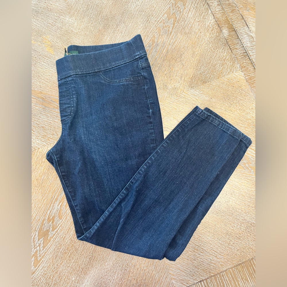Ralph Lauren Jeans Co. Sz 14 Pull On Jeans/Leggings Dark Blue Denim Waist 37”